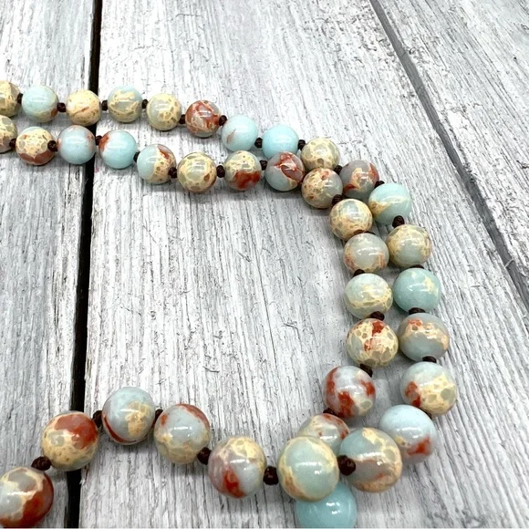 222. Elegant Aqua Terra Jasper (Sea Sediment) Bead Necklace - Picture 4 of 12